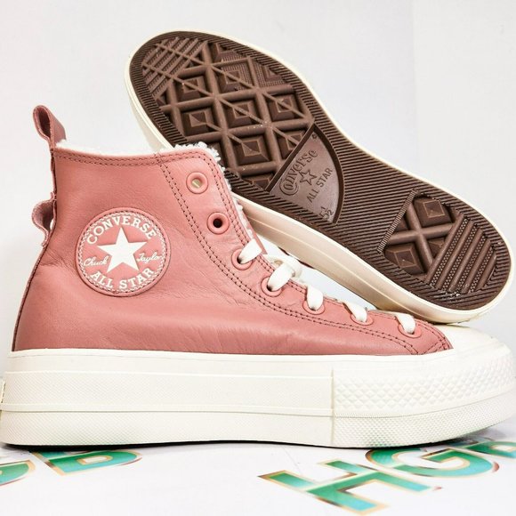 Converse Shoes - Converse CTAS Lift Platform High Top Pink Women's Leather Sneakers Size A04256C